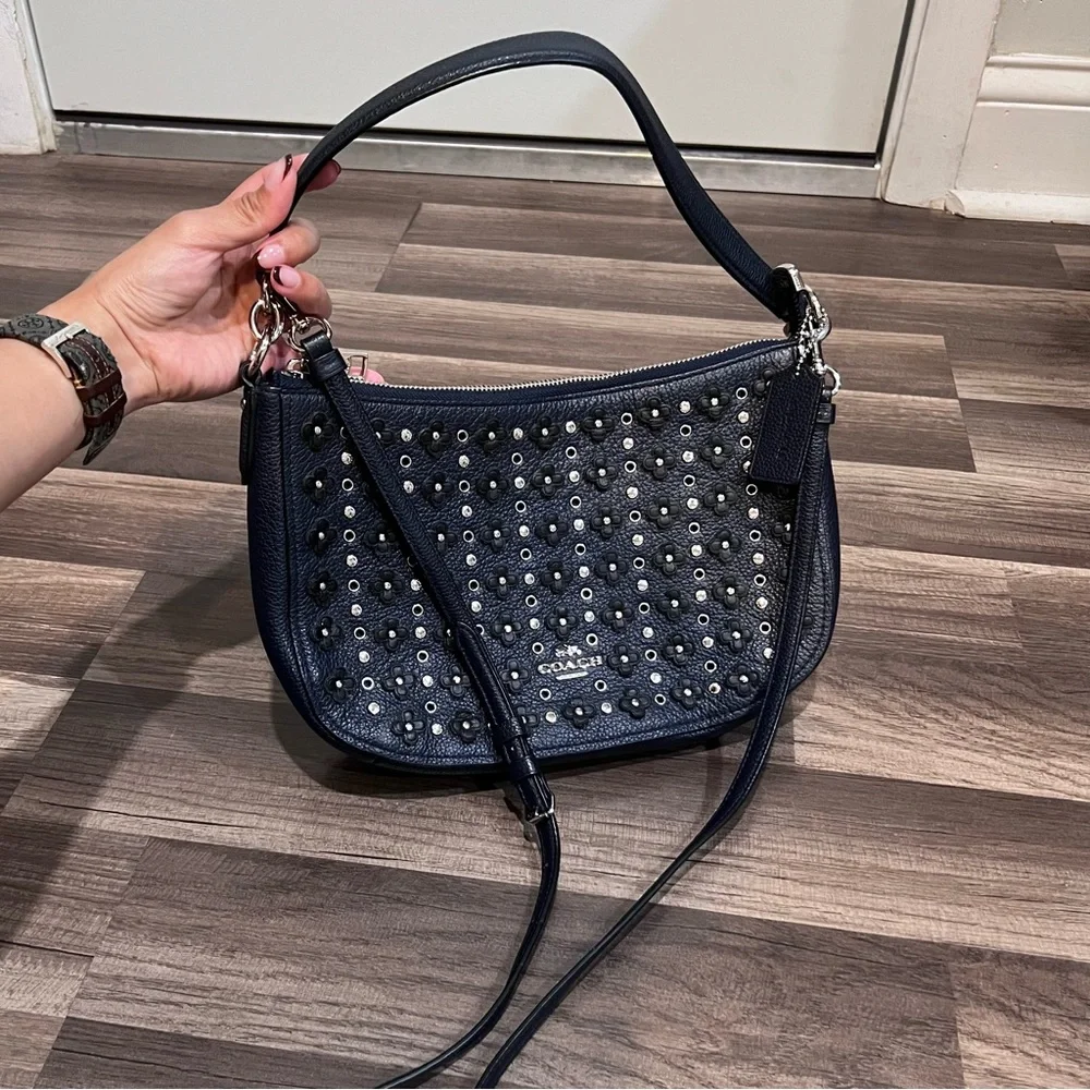 Coach Chelsea Navy With Floral Rivets Studded Women's Crossbody Bag - Picture 1 of 15